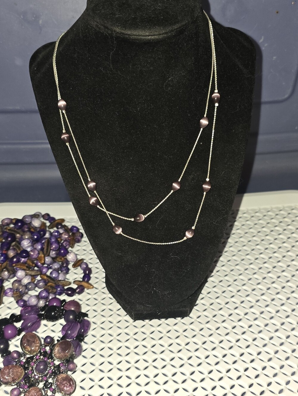 Multi-Strand Purple Beaded Necklace with Natural Accent Spacers - Picture 4 of 5